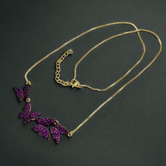 NWT Butterfly Cluster Pendant Necklace 18K Gold Plated Pink Swarovski Crystals - Picture 6 of 8